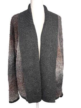Woolrich Gray Wool Blend Open Front Cardigan Sweater Marled Chunky Knit Medium